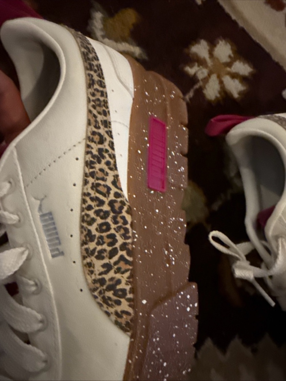 Puma Women’s Cream Leather Platform Sneakers with Leopard Detail - Picture 11 of 14